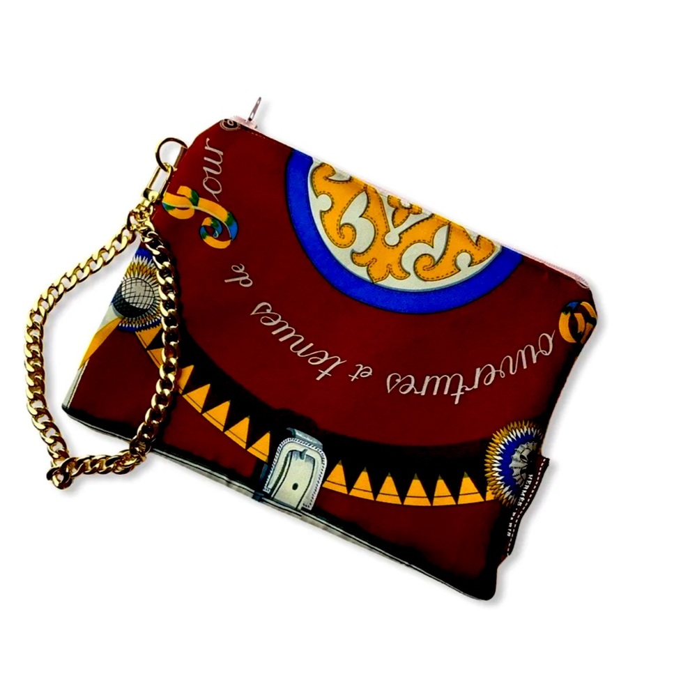 Hermes Silk Scarf Bag Clutch Pouch Wristlet. Upcycled product